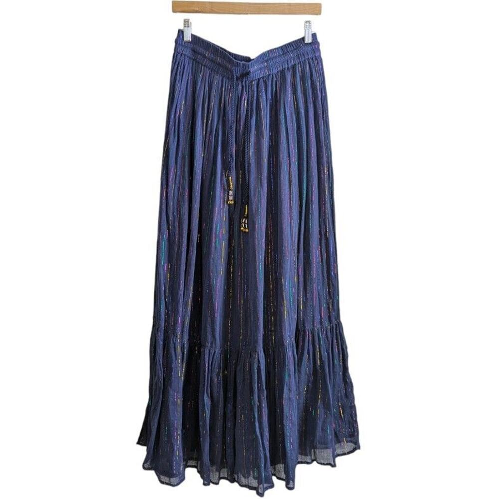 Majorelle Maxi Skirt Navy Blue Shimmer Rainbow Stripe, Women's Size Large